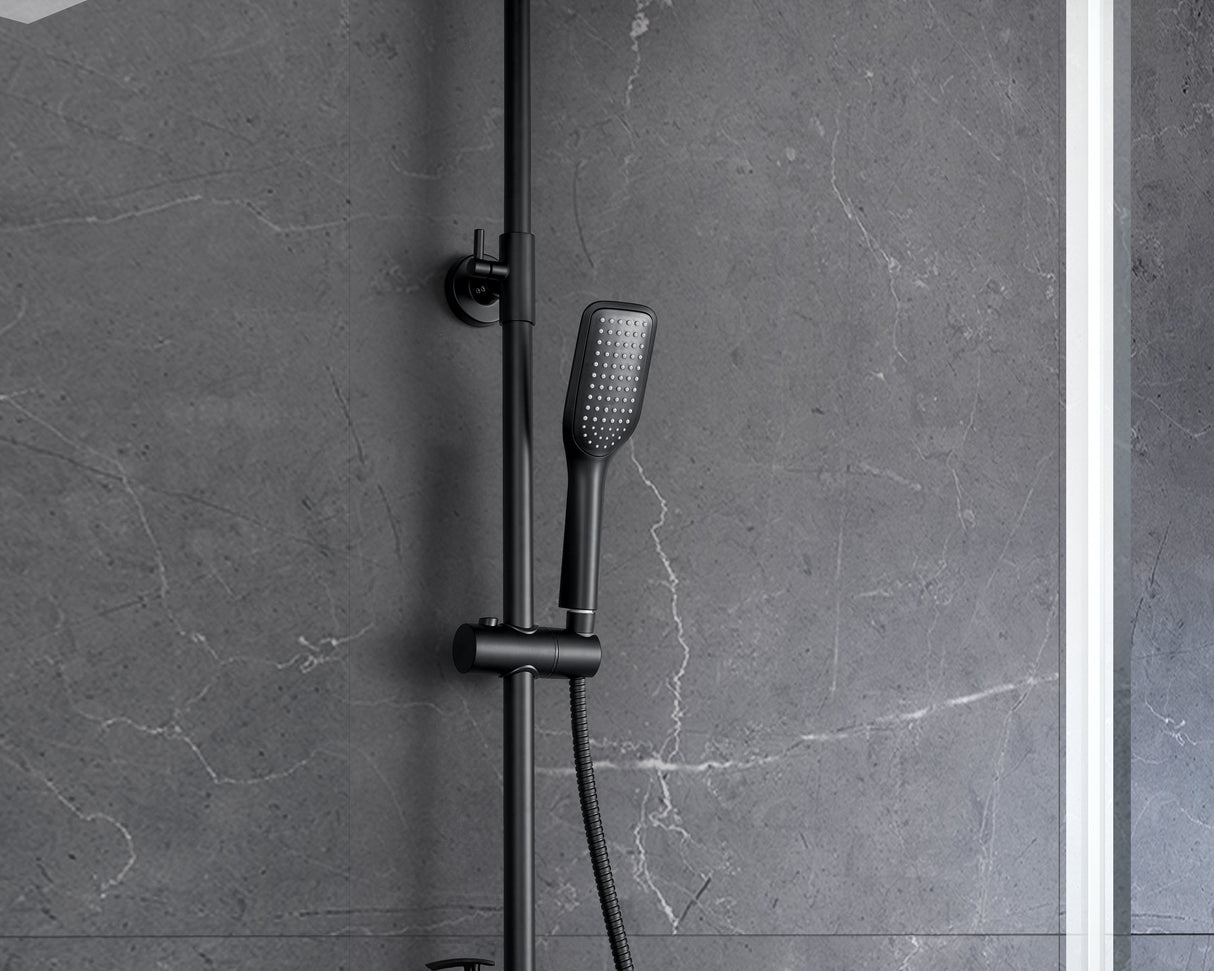 Bath and shower faucet with adjustable rod height, swivel spout and «Tropical rain» shower head LEMARK LM7002BL 4