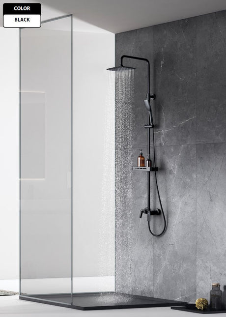 Bath and shower faucet with adjustable rod height, swivel spout and «Tropical rain» shower head LEMARK LM7002BL 2